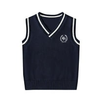 Cethrio Boys Sweater Vests, V Neck Knitting Cotton Sleeveless Pullover School Uniform Vests Navy Size 8