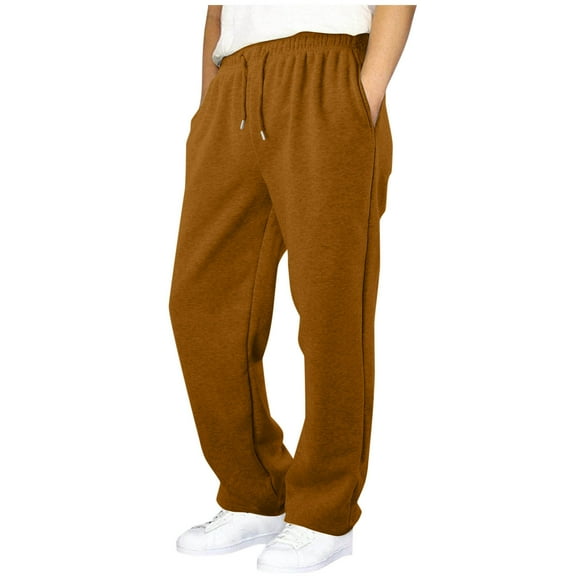 Cethrio Boys Sweatpants, Drawstring Open Bottom Warm Relaxed Fit Athletic Pants Brown Size 14-16