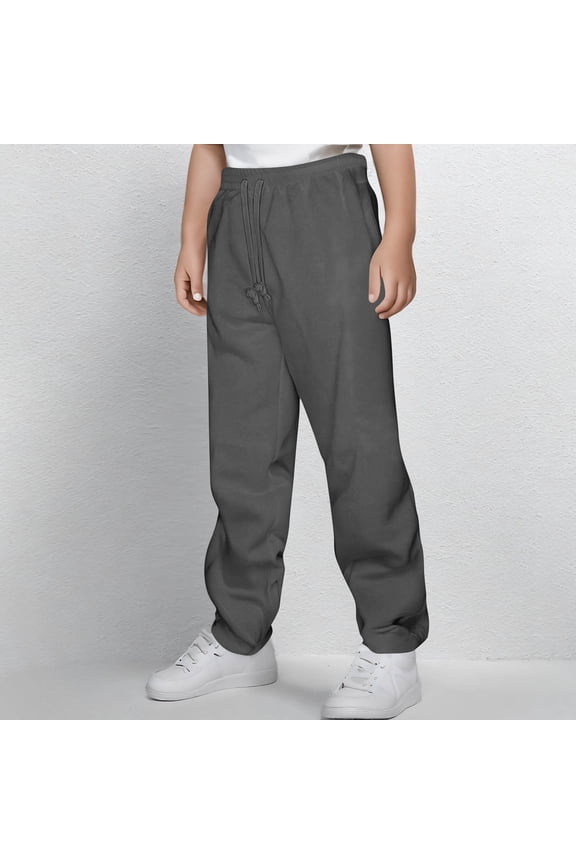 Boys Sweatpants, Elastic Waist Running Straight Leg Drawstring Athletic Pants Gray Size 10-12