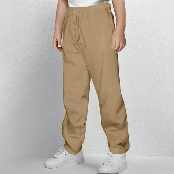 Cethrio Boys Sweatpants, Elastic Waist Running Straight Leg Drawstring Athletic Pants Khaki Size 14-16