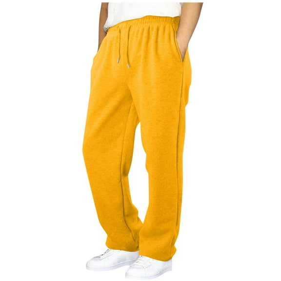 Cethrio Boys Sweatpants, Open Bottom Warm Drawstring Relaxed Fit Athletic Pants Yellow Size 14-16