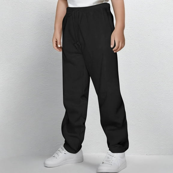Cethrio Boys Sweatpants, Running Drawstring Straight Leg Elastic Waist Athletic Pants Black Size 14-16