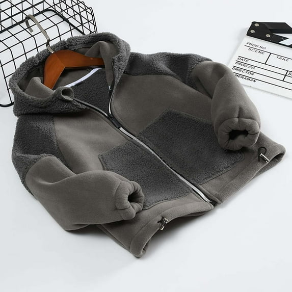 Cethrio Boys Sweatshirts, Fleece Solid Color Long Sleeve Tops with Hoodies Gray Size 10-11 T