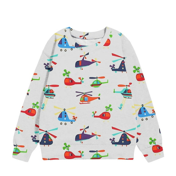 Cethrio Boys Sweatshirts, Printed Long Sleeve Pullover Spring and Autumn Tops White Size 11-12 T