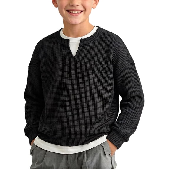 Cethrio Boys Sweatshirts, Pullover Long Sleeve Crew Neck Casual Fall Tops Black Size 13-14T