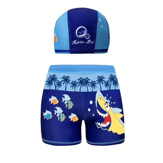 Cethrio Boys Swim Trunks, Summer Holiday Quick Dry Beach Swim Shorts and Swim Cap Blue Size 8