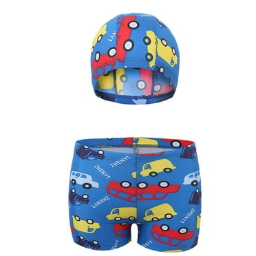 Cethrio Boys Swimsuit Sets, Quick Dry Beach 2 Piece Trunks and Hats Set Blue Size 8-16 T
