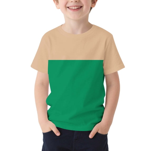 Cethrio Boys T Shirts, Color Block Casual Crew Neck Short Sleeve Kids Summer Tees Green Size 10