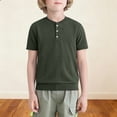 thumbnail image 1 of Cethrio Boys T Shirts, Pullover Casual Buttons Short Sleeve Summer Tops Army Green Size 10-12, 1 of 6
