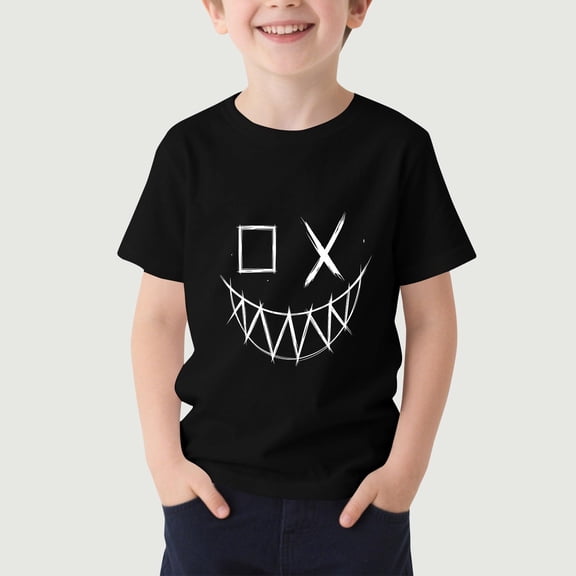 Cethrio Boys T Shirts, Short Sleeve Crew Neck Casual Graphic Tees Summer Tops Black Size 10-12