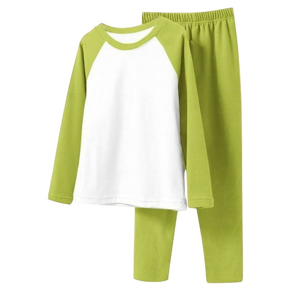 Cethrio Boys Thermal Pajama Sets, Long Sleeve Casual Slim Fit Soft Boys' Sleepwear Green Size 9-10 T