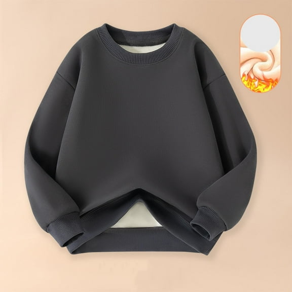 Cethrio Boys Thermal Sweatshirts, Pullover Cotton Long Sleeve Crew Neck Fall Winter Tops Dark Gray Size 10-12