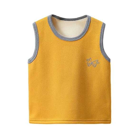 Cethrio Boys Thermal Tank Tops , Sleeveless Crewneck Cotton Soft Fall Winter Tops Yellow Size 10-12