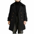 thumbnail image 1 of Cethrio Boys Trench Coats, Lapel Collar Casual Long Sleeve Mid-length School Uniform Jackets Black Size 10-12, 1 of 7