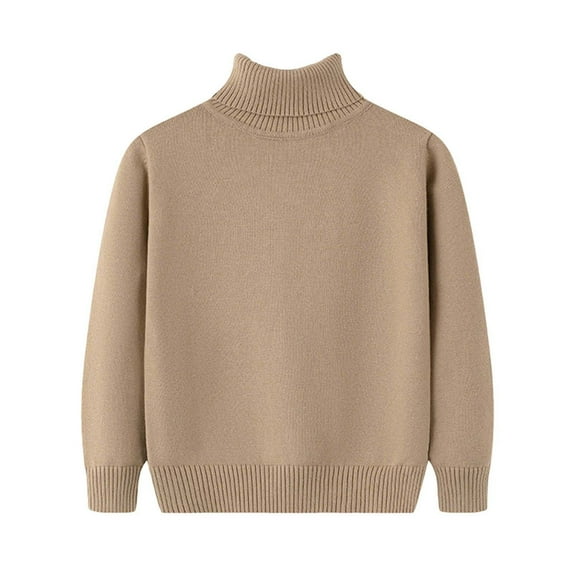 Cethrio Boys Turtleneck Sweaters, Pullover Cotton Thermal Soft Winter Clothing Khaki Size 6