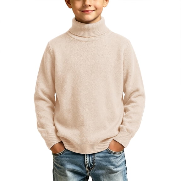 Cethrio Boys Turtleneck Sweaters Size 10-12, Fall Winter Pullover Long Sleeve Casual Knitted Tops Beige