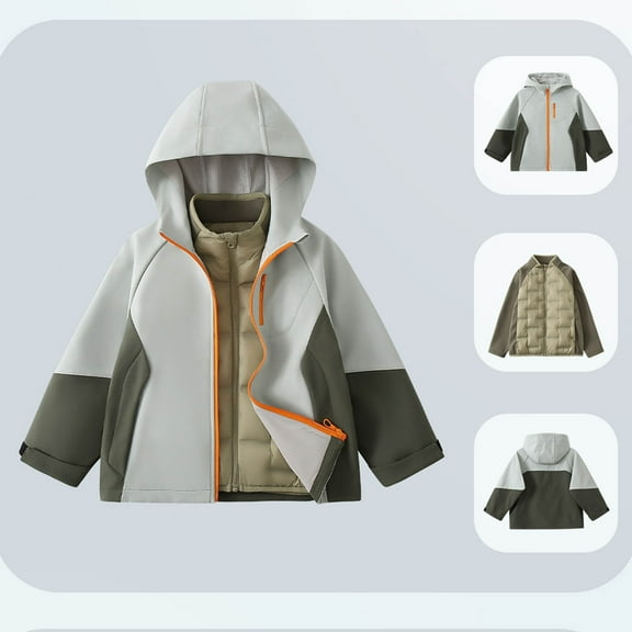 Cethrio Boys Waterproof Jackets, Zip up Outdoor Hooded Warm Winter Windbreaker Raincoat Green Size 10-12