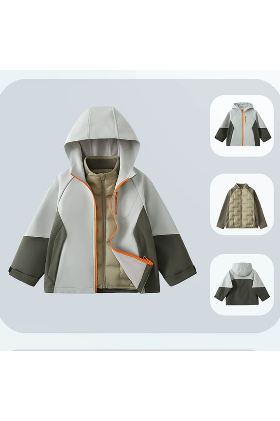 Boys Waterproof Jackets, Zip up Outdoor Hooded Warm Winter Windbreaker Raincoat Green Size 10-12