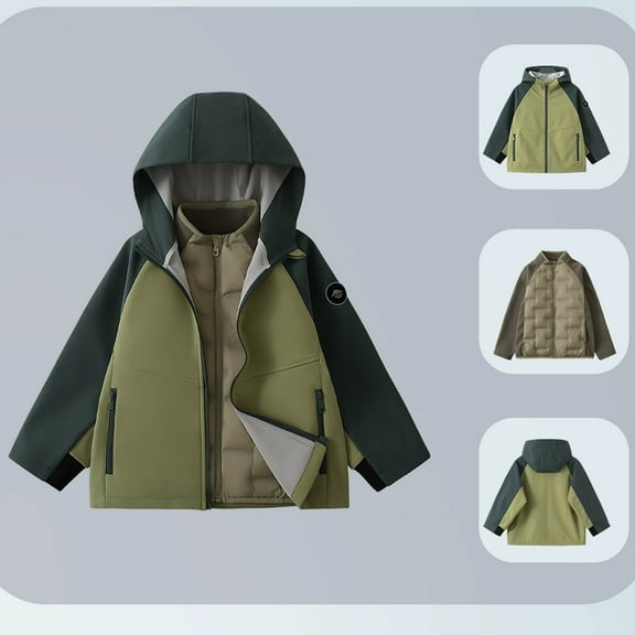 Cethrio Boys Waterproof Jackets, Zip up Outdoor Warm Hooded Winter Windbreaker Raincoat Green Size 9-10T