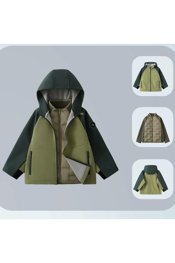 Boys Waterproof Jackets, Zip up Outdoor Warm Hooded Winter Windbreaker Raincoat Green Size 9-10T