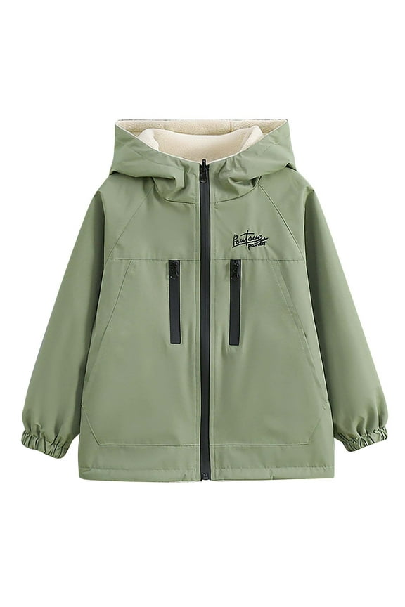 Boys Winter Coats, Fleece 2 Piece Warm Waterproof Windbreaker Jacket Army Green Size 14-16