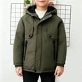thumbnail image 1 of Cethrio Boys Winter Coats Size 10-12, Full Zip Windproof Thickened Warm Winter Outerwear with Hood Army Green Size 10-12, 1 of 7