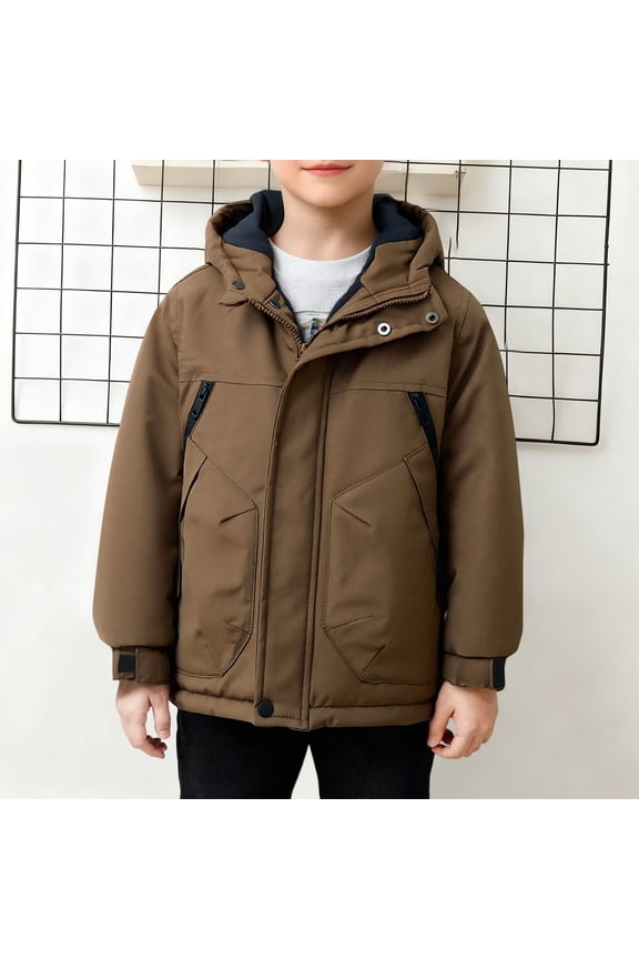 Boys Winter Coats Size 10-12, Warm Windproof Full Zip Thickened Winter Jackets with Hood Coffee Size 10-12