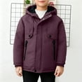 thumbnail image 1 of Cethrio Boys Winter Coats, Thickened Full Zip Windproof Warm Winter Outerwear with Hood Purple Size 10-12, 1 of 8