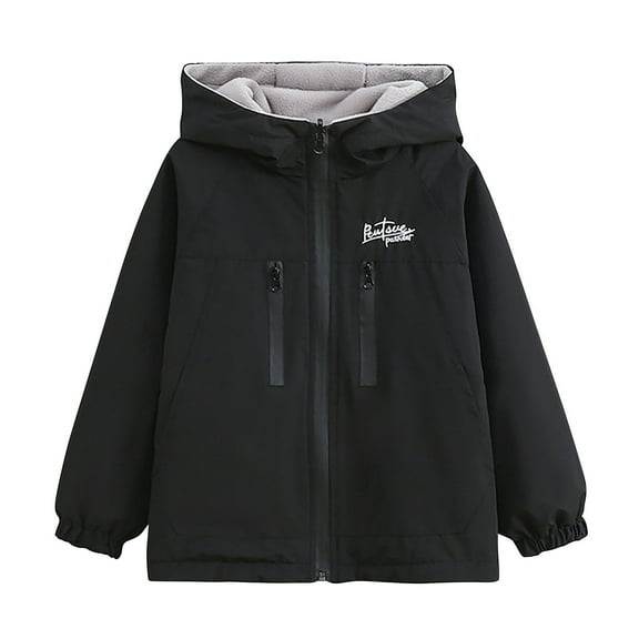 Cethrio Boys Winter Coats, Warm Waterproof Fleece 2 Piece Windbreaker Jacket Black Size 14-16