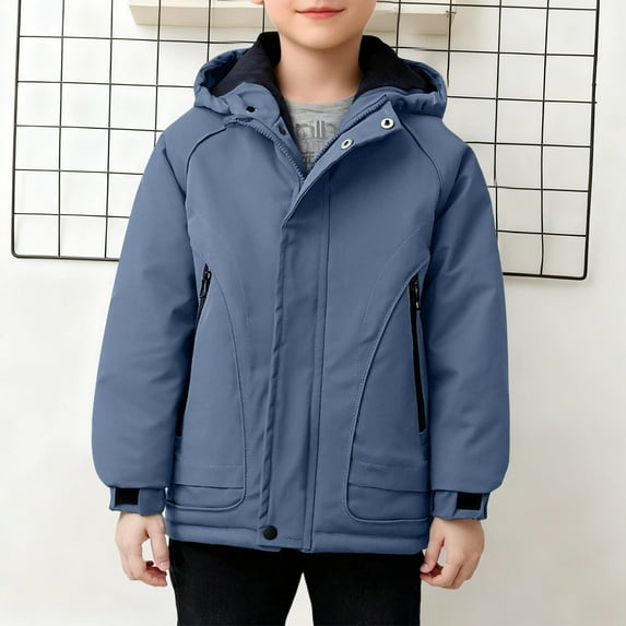 Cethrio Boys Winter Coats, Warm Zip up Windproof Long Sleeve Winter Jackets Blue Size 8