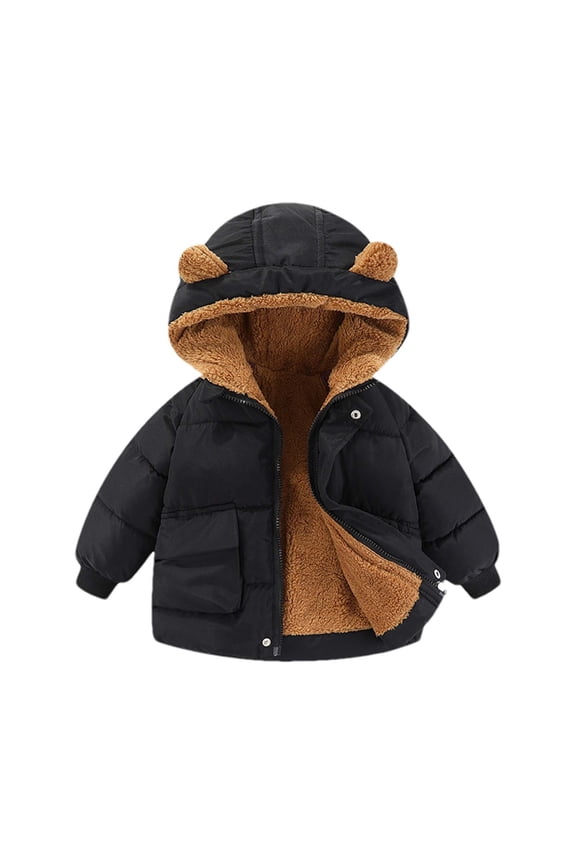 Boys Winter Coats, Zip up Thermal Thickened Windbreaker Puffer Jackets Black Size 6-7 T