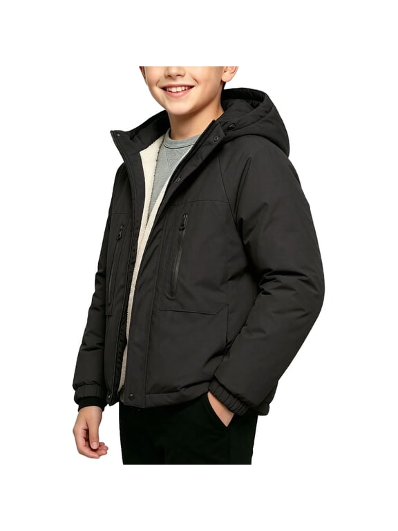Boys Winter Coats , Windproof Warm Skiing Waterproof Windbreaker with Pockets Black Size 9-10T