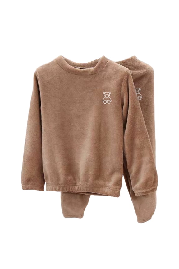 Boys Winter Pajama Sets, Long Sleeve Thermal 2 Piece Flannel Sleepwear for Boys Coffee Size 10-12