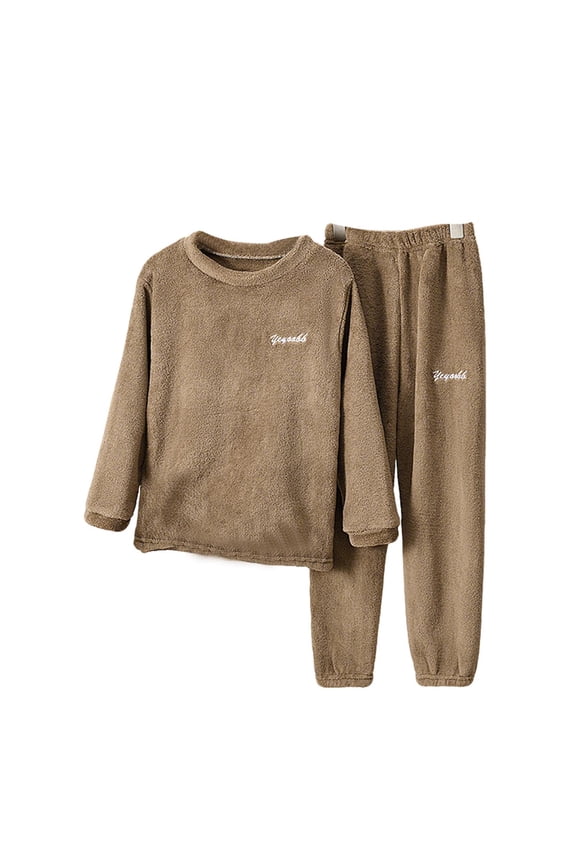 Boys Winter Pajama Sets Size 10-12, 2 Piece Thermal Long Sleeve Flannel Boys Sleepwear Brown