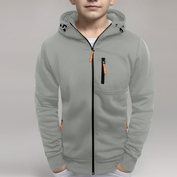 Cethrio Boys Zip up Hoodies, Long Sleeve Drawstring Fall Casual Sweatshirts for Boys Gray Size 6
