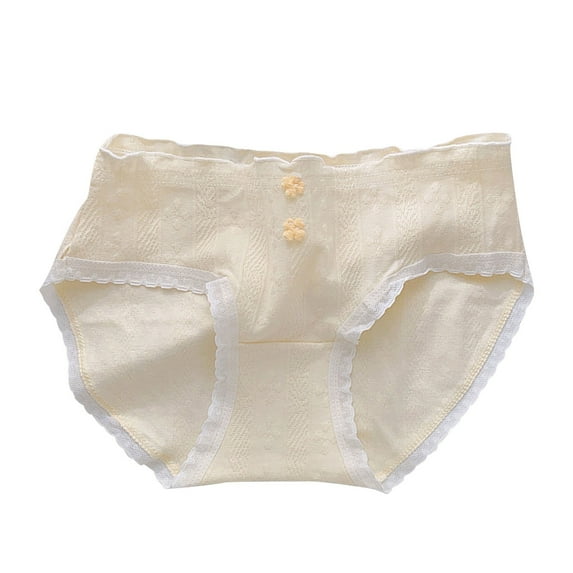 Cethrio Briefs for Girls, Mid Waist Breathable Cotton Soft Girls Underwear Yellow Size 12-14 T