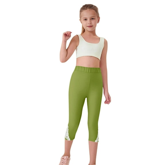 Cethrio Capri Leggings for Girls, Elastic Waist Stretch 2025 Dance Summer Pants Mint Green Size 12-13 T