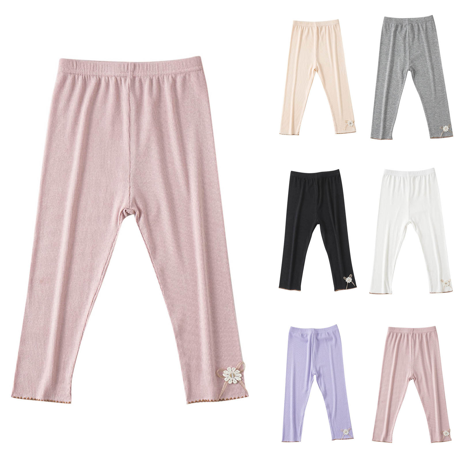 Cethrio Capri Leggings for Girls, Stretch Stretch Summer Elastic Waist Capri Pants Pink Size 7-8 T