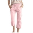 thumbnail image 1 of Cethrio Capri Pants for Girls, Cotton Linen Casual Drawstring Thin Summer Pants Pink Size 11-12T, 1 of 4