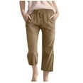 thumbnail image 1 of Cethrio Capri Pants for Girls, Thin Drawstring Cotton Linen Casual Summer Pants Brown Size 9-10T, 1 of 4