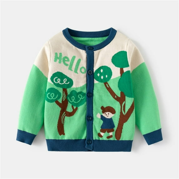 Cethrio Cardigan Sweaters for Boys, Knitted Buttons Long Sleeve Kids Clothes Green Size 8-9 T
