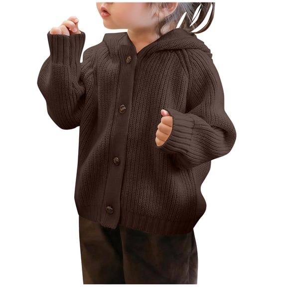 Cethrio Cardigan Sweaters for Girl, Hooded Fall Winter Knitted Long Sleeve Girls Cardigans Brown Size 6