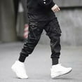 thumbnail image 1 of Wavsuf Cargo Pants Men Loose Fit- Fall and Winter Outdoor Casual leggings Loose Plus Size Casual Harlan Black Cargo Pants Size L, 1 of 9
