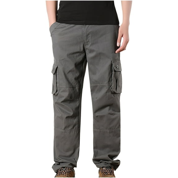 Wavsuf Cargo Pants Men Loose Fit- Outdoor Casual Slim with Pockets Straight Workout Sports Fall and Winter Gray Cargo Pants Size M