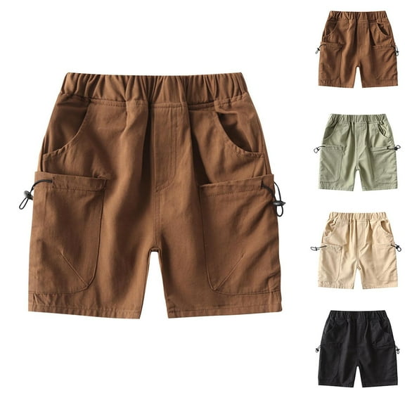 Cethrio Cargo Shorts for Boys, 2025 Cotton Elastic Waist Casual Summer Shorts Coffee Size 2-7 T