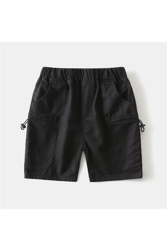 Cargo Shorts for Boys, Cott2025 Summer Elastic Waist Shorts with Pockets Black Size 7 T