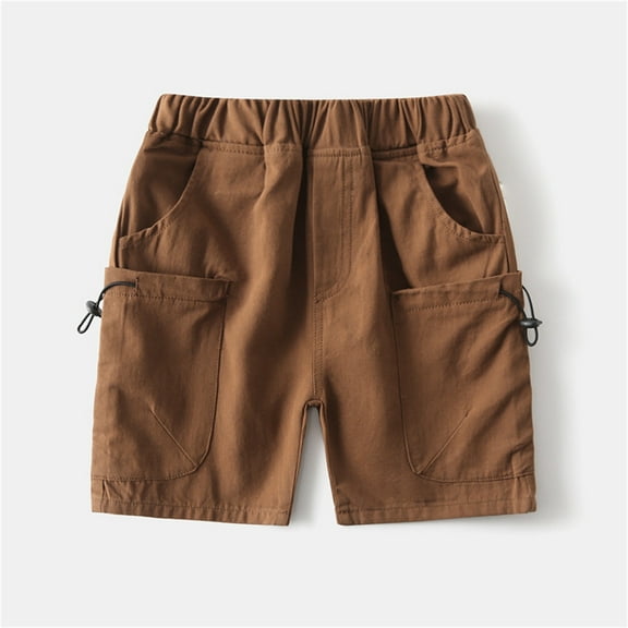 Cethrio Cargo Shorts for Boys, Elastic Waist Casual Cott2025 Summer Shorts Coffee Size 3 T