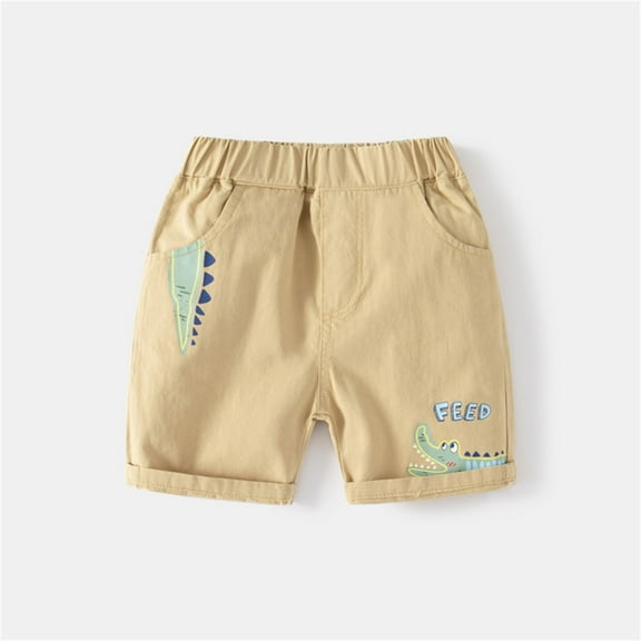 Cethrio Cargo Shorts for Boys, Graphic Elastic Waist Cotton Athletic Summer Shorts Khaki Size 6 T