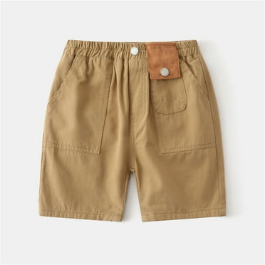 Cethrio Cargo Shorts for Boys Size 6 T, School Uniform Cotton Elastic Waist 2025 Summer Shorts Khaki