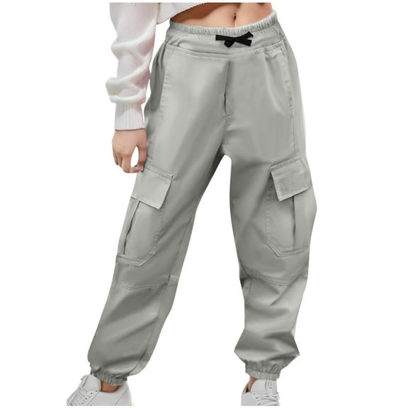 Cethrio Cargo Sweatpants for Girls, Elastic Waist Athletic Casual Joggers with Pockets Gray Size 3-4 T